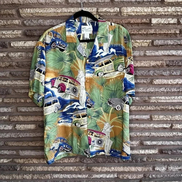 Diamond Head Vintage Hawaiian Woodys Palm Trees Aloha Camp Shirt Made in Hawaii - Picture 7 of 7